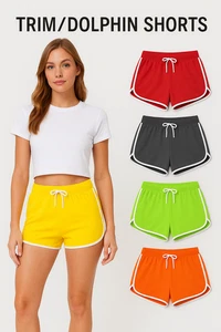 Damen-Hotpants Fitnessstudio Strand Laufen Radfahren Mädchen Booty Trim Delfin Shorts Paspelierung - Bild 1 von 22