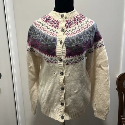 复古 REI Hand-Knit Fair Isle 羊毛开衫 尺寸 M 挪威 Chunky Cottagecore — 第 1/4 张图片