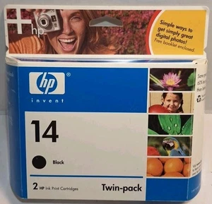 Cartuccia di inchiostro HP 14 nero Twin Pack Value Pack inchiostro originale HP scaduto NUOVO SIGILLATO - Foto 1 di 6