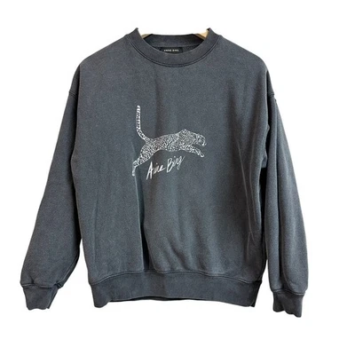 Anine Bing Spencer Sweatshirt Spotted Leopard Washed Black Pullover Womens XS - Image 1 of 4