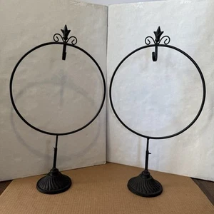WREATH HOOK STAND Adjustable Height Free Standing Wrought Iron set of 2 - Picture 1 of 19