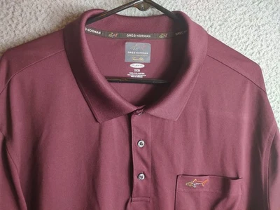 GREG NORMAN TASSO ELBA MEN'S L/S GOLF POLO SHIRT MAROON 2XB BIG USED POLYESTER - Image 1 of 3