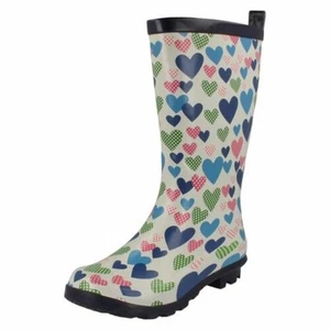 Girls Spot On Heart Detailed Wellington Boots X1R206 - Picture 1 of 10