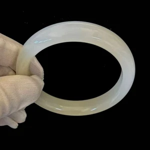 Vintage weiße Jade Armband Armreif, Breite 13 mm, Innenumfang 7,7 Zoll - Bild 1 von 5