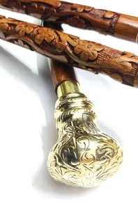 Bastón de madera tallado a mano de lujo vintage bastón victoriano mango de latón regalo - Imagen 1 de 6