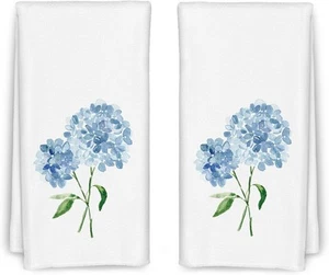 Light Blue Hydrangea Flowers Floral Kitchen Towels Set of 2 - Hydrangea8 - Picture 1 of 5