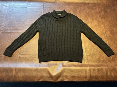 John Bartlett Consensus Sweater Mens XL BLACK Cable KNit Cowl Neck Cotton - Image 1 of 2