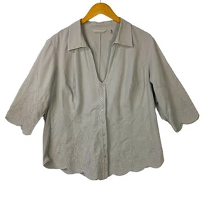 Soft Surroundings Women's Top Plus Size 1X Gray Soutache Front Button V-Neck - Picture 1 of 9