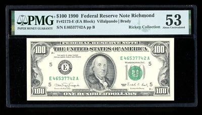 DBR 1990 $100 FRN Richmond Fr. 2173-E PMG 53 Serial E46537742A - Image 1 of 2