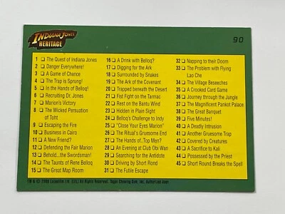 2008 Topps Indiana Jones Heritage #90 - Checklist Card - Image 1 of 2
