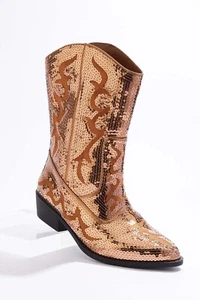 Sequin Cowboy Boots In Gold And Brown 12W - Picture 1 of 10