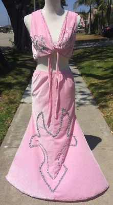Bonito Disfraz de Danza del Vientre Terciopelo Rosa con Lentejuelas Foto 1 de 4