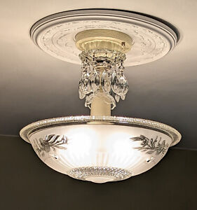 158 Vintage Antique Art Deco Glass Shade Ceiling Light Fixture Lamp Chandelier