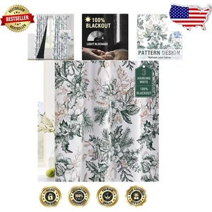 Vintage Floral 100% Blackout Curtains - 84"x52" Panels for Modern Home Decor - Picture 1 of 10