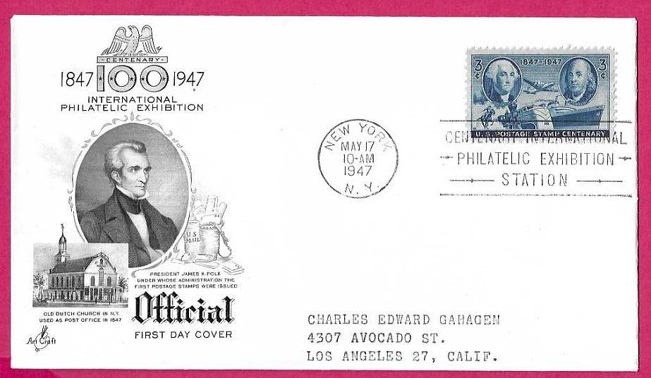 USA 1947 ArtCraft  Official FDC - POSTAGE STAMP CENTENARY - Fdi  NEW YORK - Image 1 of 1