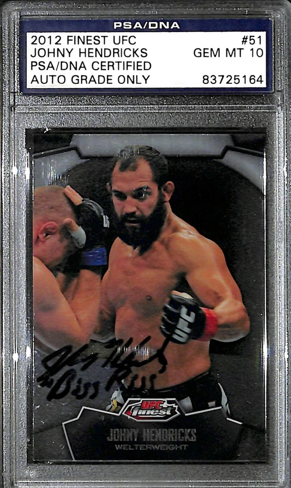 Tarjeta firmada por Johny Hendricks 2012 Topps Finest UFC #51 PSA/DNA gema como nueva 10 automática Foto 1 de 4