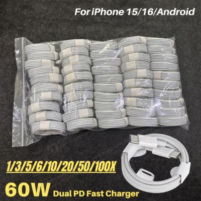 PD 60 Вт тип-C к типу C шнур быстрого зарядного устройства кабель для Samsung iPhone 15 16 Pro лот - Изображение 1 из 4