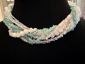 Vintage Multi Strang Perlen aus Achat, Aquamarin, Mondstein Halskette - Bild 1 von 8