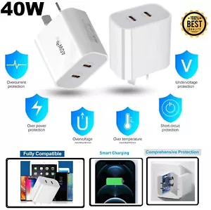 40W DUAL USB-C PD Fast Charging Wall USB C Charger Power Adapter Type-C Brick AU - Picture 1 of 13