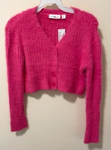 NWT Sugar & Jade Cropped Sparkly Pink Cardigan Sweater Girl's Size S / 8 - Picture 1 of 1