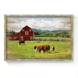 Bedroom Wood Farmhouse Wall Art: Large Rustic Red Barn Framed Artwork Quiet C... - Picture 1 of 6
