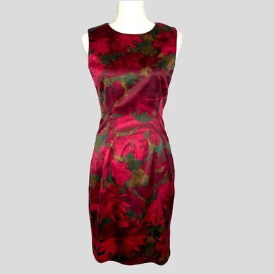 Vestido Vaina Tahari Mujer Rojo Sin Mangas Jacquard Floral Acuarela Talla 2 Foto 1 de 4