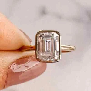 Emerald Cut IGI Certified Solitaire Lab Grown/CVD Diamond Ring 4Ct 14k Rose Gold - Picture 1 of 9