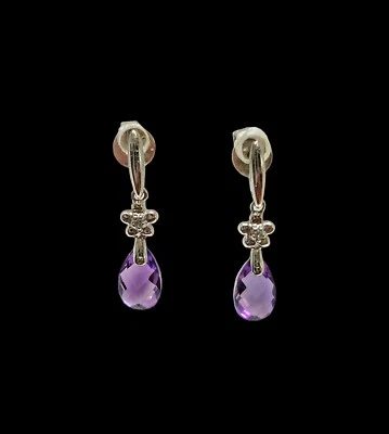 Шикарный 14K белое золото аметист Briolette подвеской серьги-гвоздики - Изображение 1 из 4