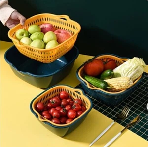 Double-Layer Fruit Vegetable Drainer Basket For Kitchen Organiser - Picture 1 of 17