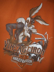 Wile E Coyote Vintage Iron Harley Davidson 2012 T-Shirt 3XL Orange Dubuque Ia - Picture 1 of 15