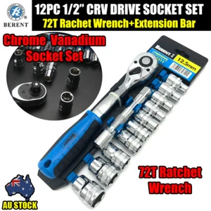 12PC CRV Dr. Sockets 72T 1/2" Drive Ratchet Wrench Extension Bar 6pt Socket SET - Picture 1 of 9