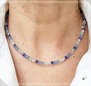 Collana donna cristalli luminosi argento 925 brillantini multicolor girogola per - Picture 1 of 4