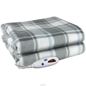 Automatic Heated Electric Throw by Biddeford Grey/Cream/Blue Plaid - Picture 1 of 2