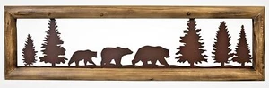 Rustic Wood Frame Woodland Bear Metal Cut Wall Art Cabin Lodge Wall Decor Gift - Picture 1 of 7