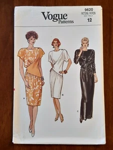 VOGUE PATTERN - 9620 LADIES DRESS ASYMMETRICAL FRONT PANEL GATHERS SIZE 12 UNCUT - Picture 1 of 2