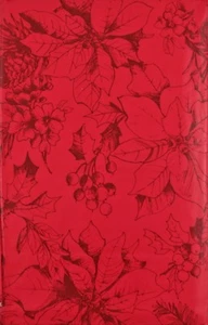 Sketches Poinsettias/Holly/Pine Cones Vinyl Flannel Bk Tablecloth Var Color/Size - Picture 1 of 13