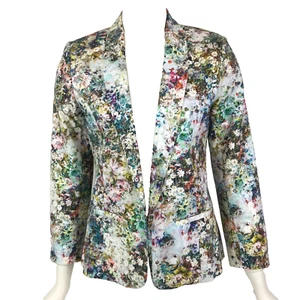Oasis Jacket White Size 10 Floral Blazer Open Front Lined Business Cocktail - Picture 1 of 14