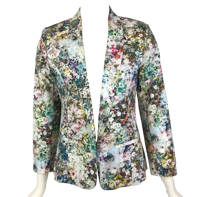 Oasis Jacket White Size 10 Floral Blazer Open Front Lined Business Cocktail - Image 1 of 4