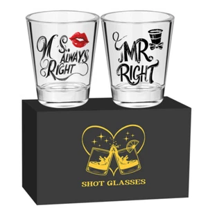60ml/2oz Klar Schnapsgläser Ms Always Right Mr Right Tasse Paar Wein Tasse Set - Bild 1 von 12
