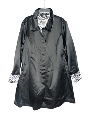Abrigo de coche Dennis By Dennis Basso para mujer talla 3X reversible satinado NEGRO y guepardo Foto 1 de 4