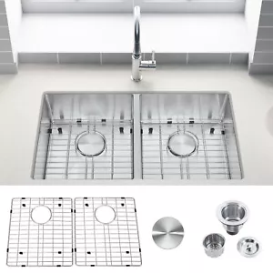 33" Double Bowl 304 Stainless Steel Undermount Handmade 18Gauge 304 Kitchen Sink - Picture 1 of 12