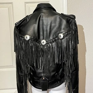 Manzoor Vintage 36 Concho Fringe Belt Leather Gypsy Biker Motorcycle Jacket - Picture 1 of 17