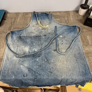 VTG 1950s 60s Distressed Denim Work Apron Shop Garage Pocket Utility One Size - Picture 1 of 15