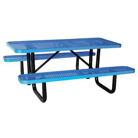 Rectangle Picnic Table, Blue, Expanded Metal, 6 Seats, 72 In L, 29 5/8 In H - Image 1 of 1