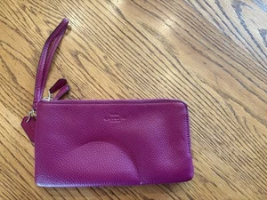Coach Pebble Leather Wristlet Clutch Double Zip Around Corner Wallet Dk Hot Pink - Picture 1 of 7