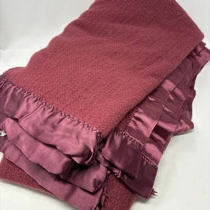 VTG Cannon Acrylic Waffle Weave Blanket Satin Trim Burgundy Queen USA Retro - Picture 1 of 13