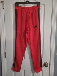Adidas Essentials Mens Sz Small Red Black French Terry Tapered Cuff Pants JD1880 - Picture 1 of 8