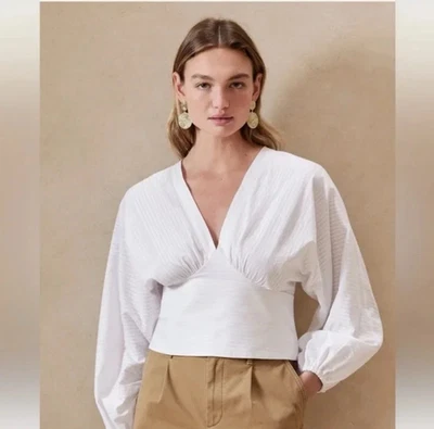 Blusa corta Banana Republic manga abullonada algodón para mujer blanca talla 10 Foto 1 de 4