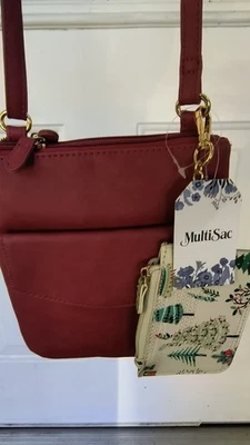 Beautiful Burgundy Double Zip Pocketed Crossbody Including a Zip Pouch - Image 1 of 4