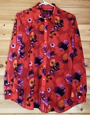 Camisa Banana Republic Petite Grande Roja Estampado Floral Manga Larga Botón Delantero Foto 1 de 4